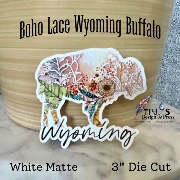 Wyoming Boho Lace White Matte Die Cut Sticker