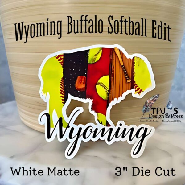 Wyoming Buffalo Softball Matte White Die Cut Sticker