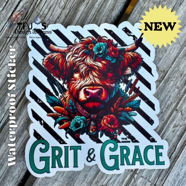 Grit & Grace Fluffy Cow Waterproof Vinyl Sticker