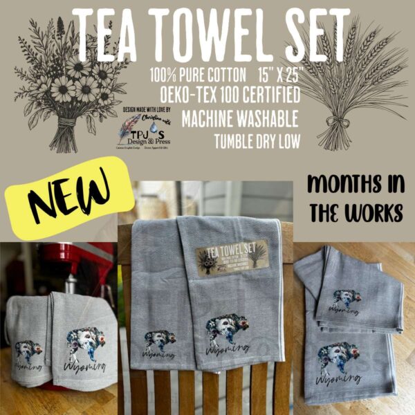 Floral Wyoming Buffalo 100% Pure Cotton Tea Towel Gift Set