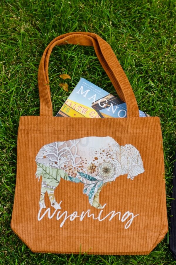 Wyoming Boho Buffalo Tan Corduroy Tote Bag - Image 2