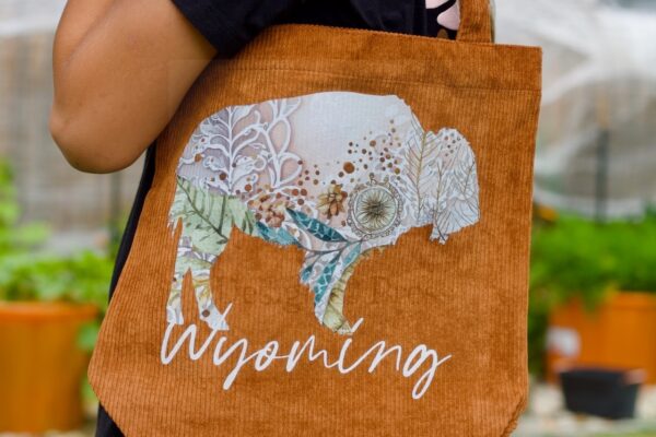 Wyoming Boho Buffalo Tan Corduroy Tote Bag - Image 3