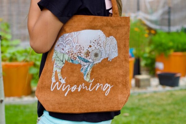 Wyoming Boho Buffalo Tan Corduroy Tote Bag