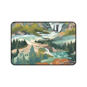 Nature Scenic Desk Mat, Tranquil & Relaxing Office Decor, Waterfall Forest Desk Mat, Nature Inspired Writing Pad, Forest Landscape Mouse Pad